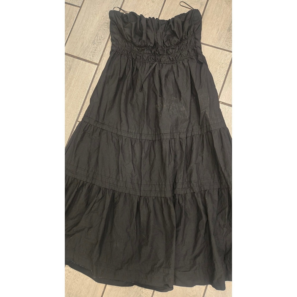 Anthropologie Black Strapless Tiered Maxi Dress Smocked Drawstring XL